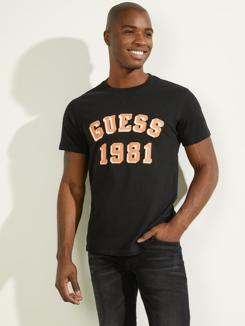 Koszulki Męskie Guess Academy Tee Czarne | 742139-AZQ