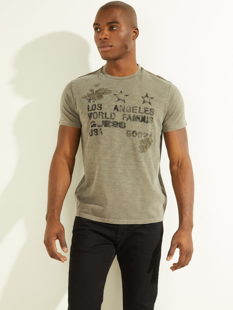 Koszulki Męskie Guess David Embroidered Tee Oliwkowe | 405378-WRA