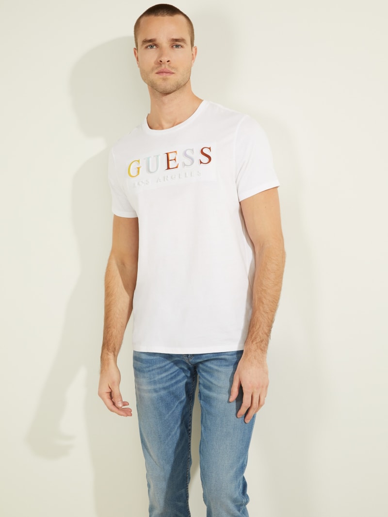 Koszulki Męskie Guess Embossed Logo Tee Białe | 379240-EFG