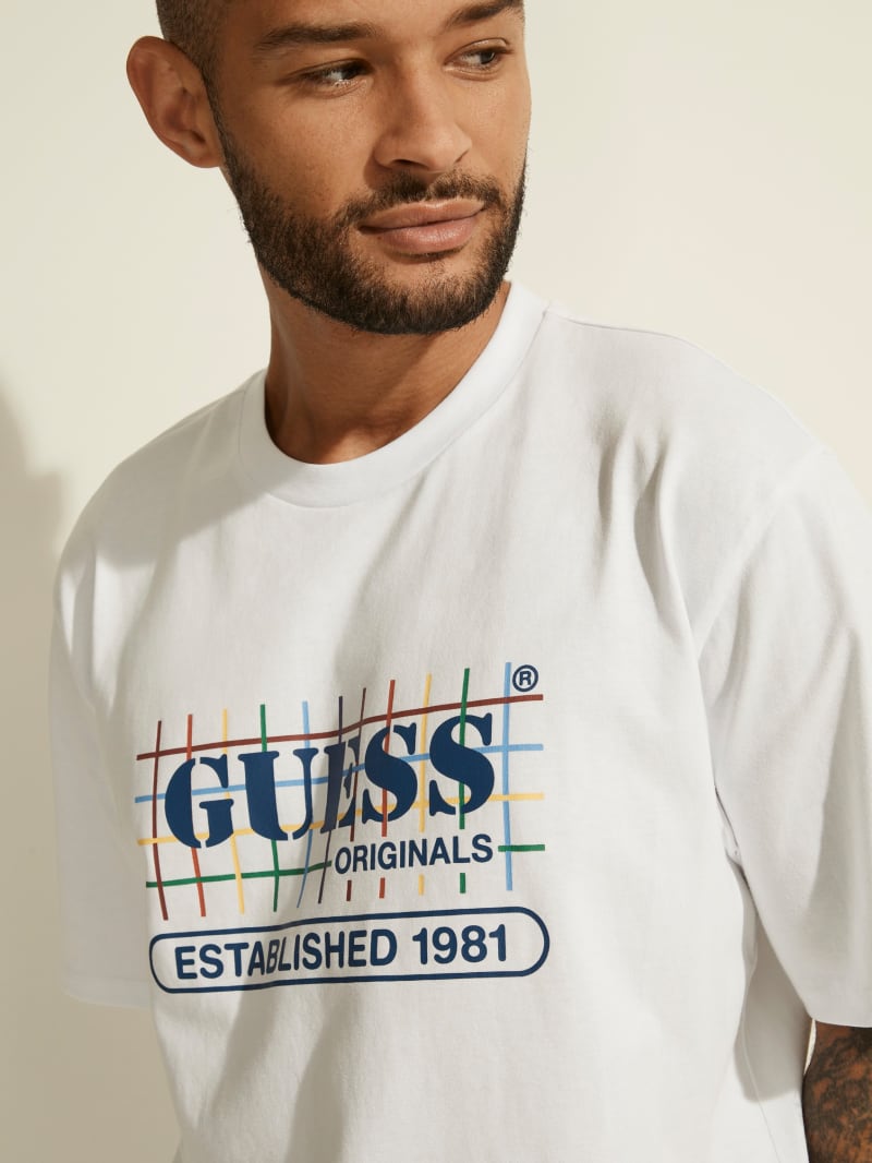 Koszulki Męskie Guess GUESS Oryginalne Rainbow Grid Tee Białe | 653920-SJN