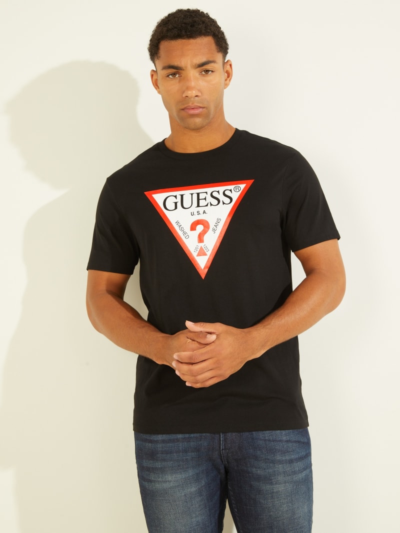 Koszulki Męskie Guess Klasyczne Logo Tee Czarne | 753418-OVK