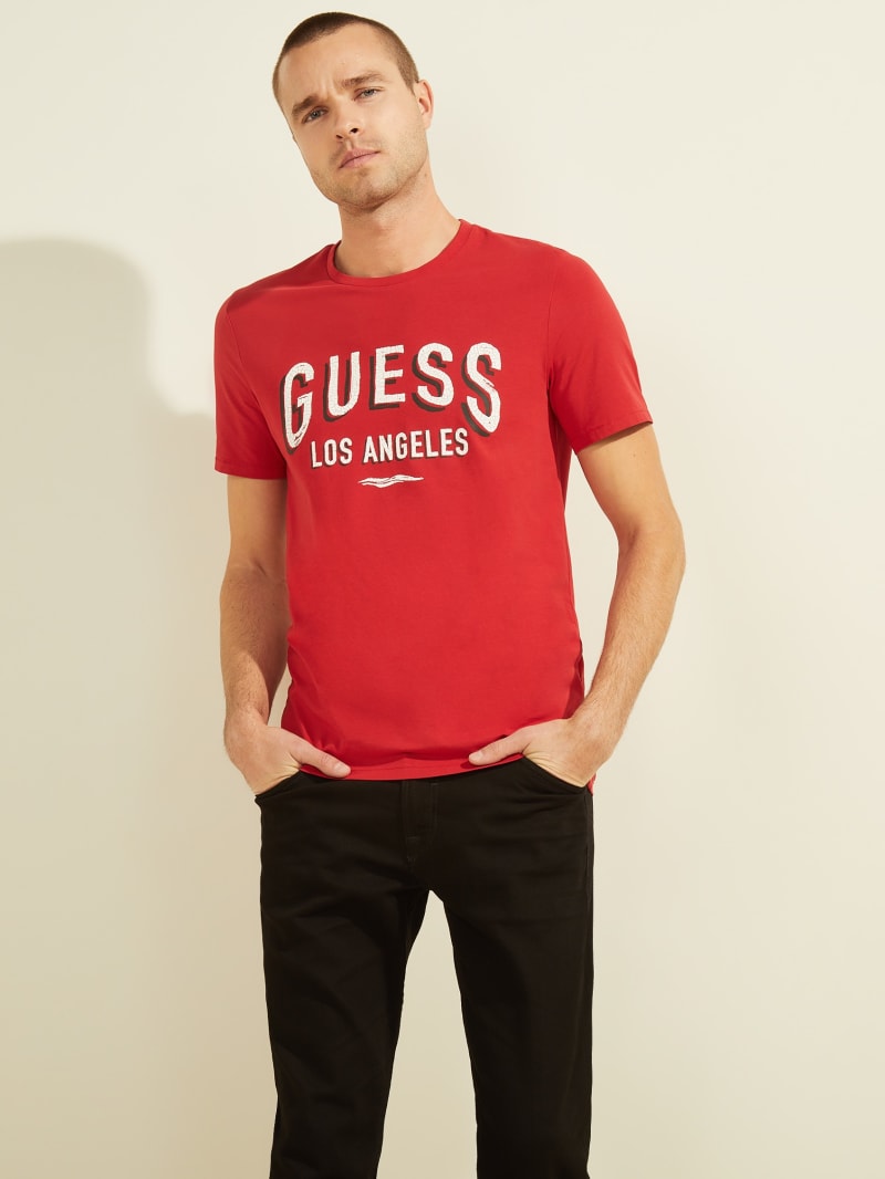 Koszulki Męskie Guess Logo Tee Czerwone | 682195-BOG