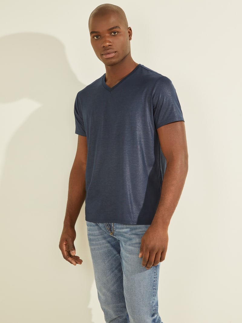 Koszulki Męskie Guess Mason Yoke V-Neck Tee Fioletowe | 780192-TWD