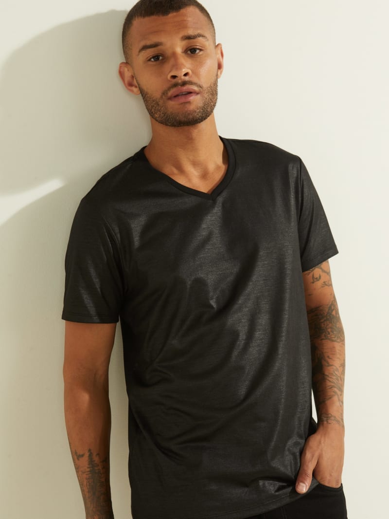 Koszulki Męskie Guess Mason Yoke V-Neck Tee Czarne | 904135-NEG