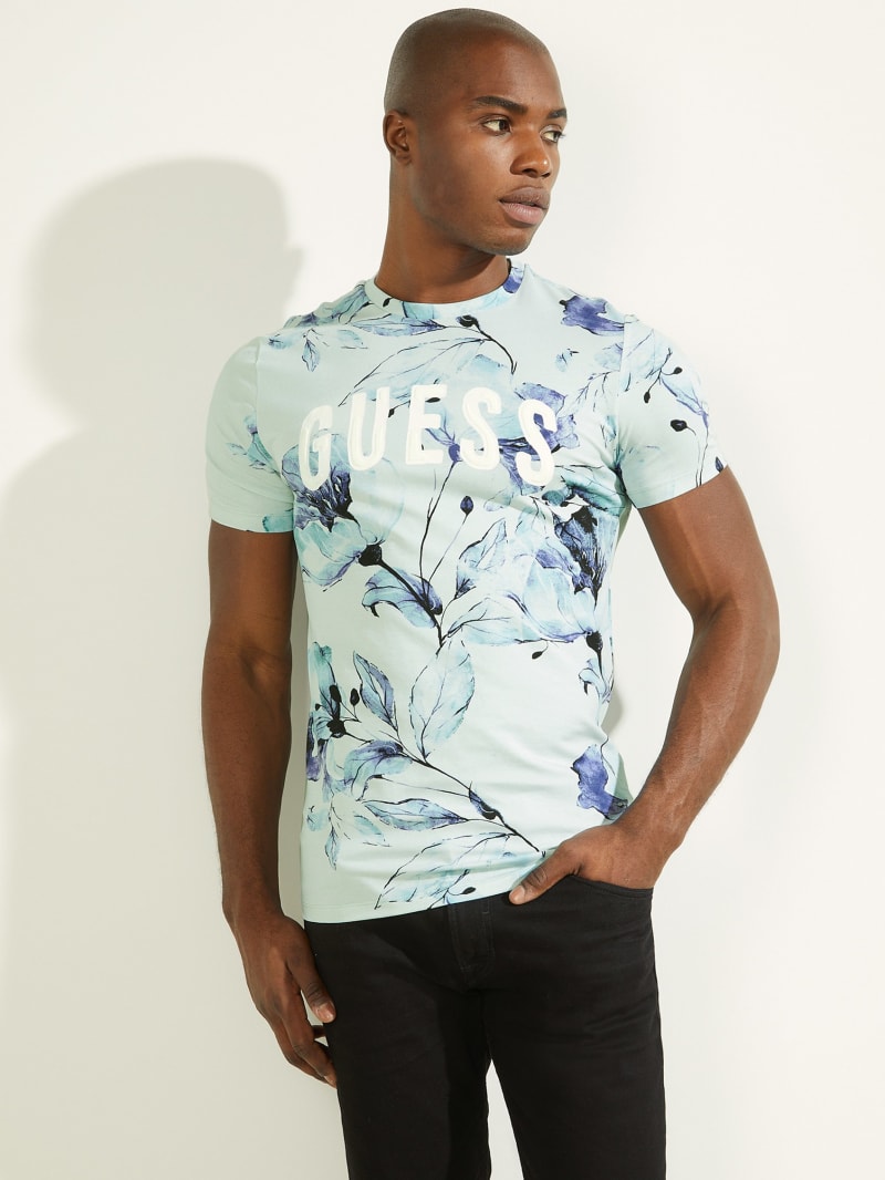 Koszulki Męskie Guess Natt Floral Tee Niebieskie | 304275-WQZ