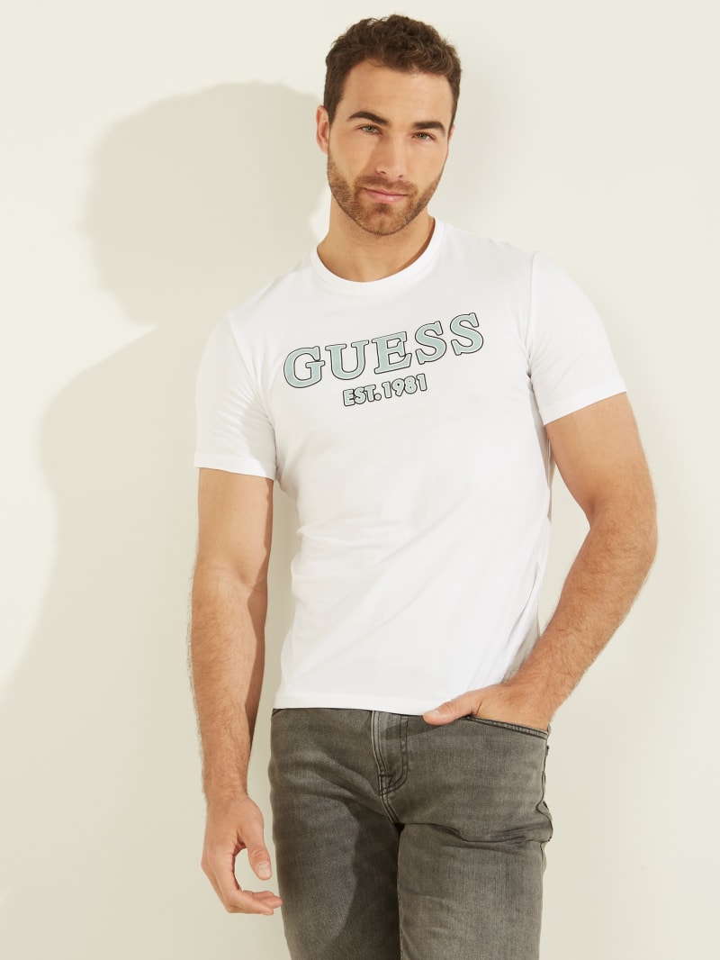 Koszulki Męskie Guess Point Logo Tee Białe | 587602-IMY