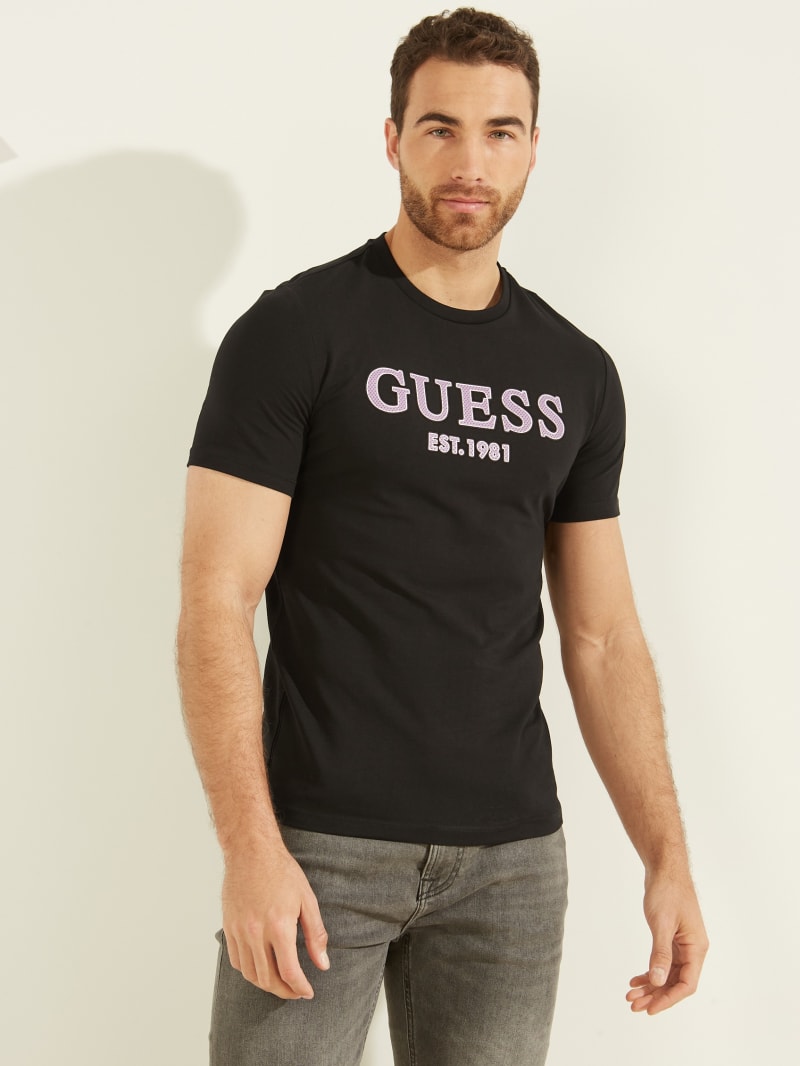 Koszulki Męskie Guess Point Logo Tee Czarne | 423960-PXU