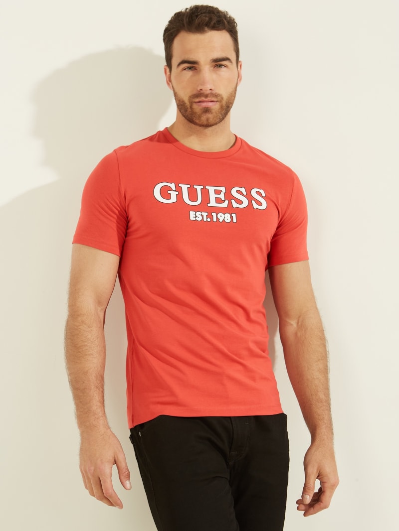 Koszulki Męskie Guess Point Logo Tee Pomarańczowe | 487562-FEX