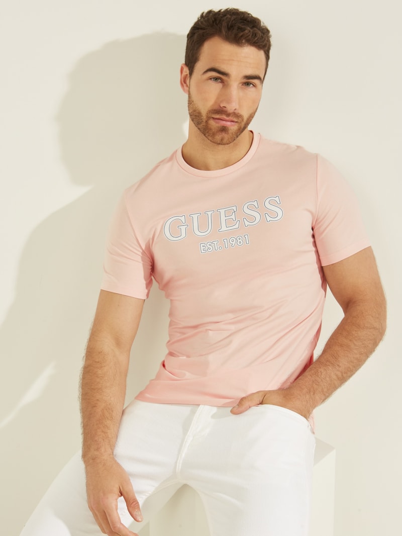 Koszulki Męskie Guess Point Logo Tee Różowe | 129365-FCE