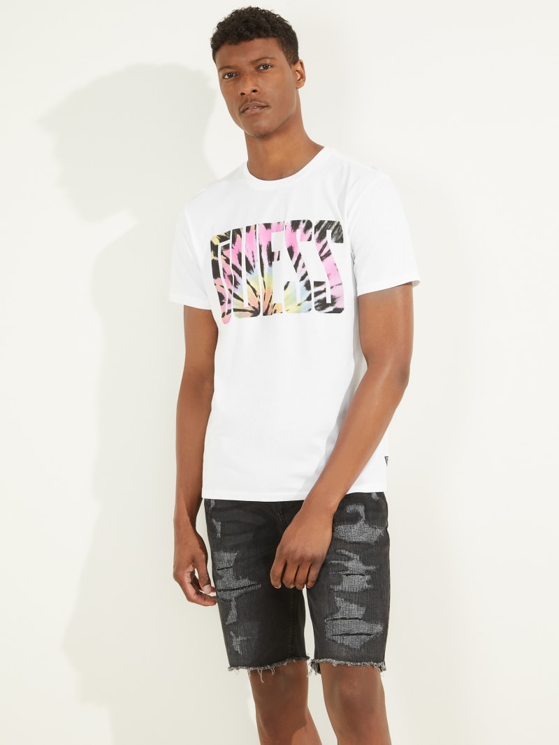 Koszulki Męskie Guess Tie-Dye Logo Tee Białe | 104792-AZQ