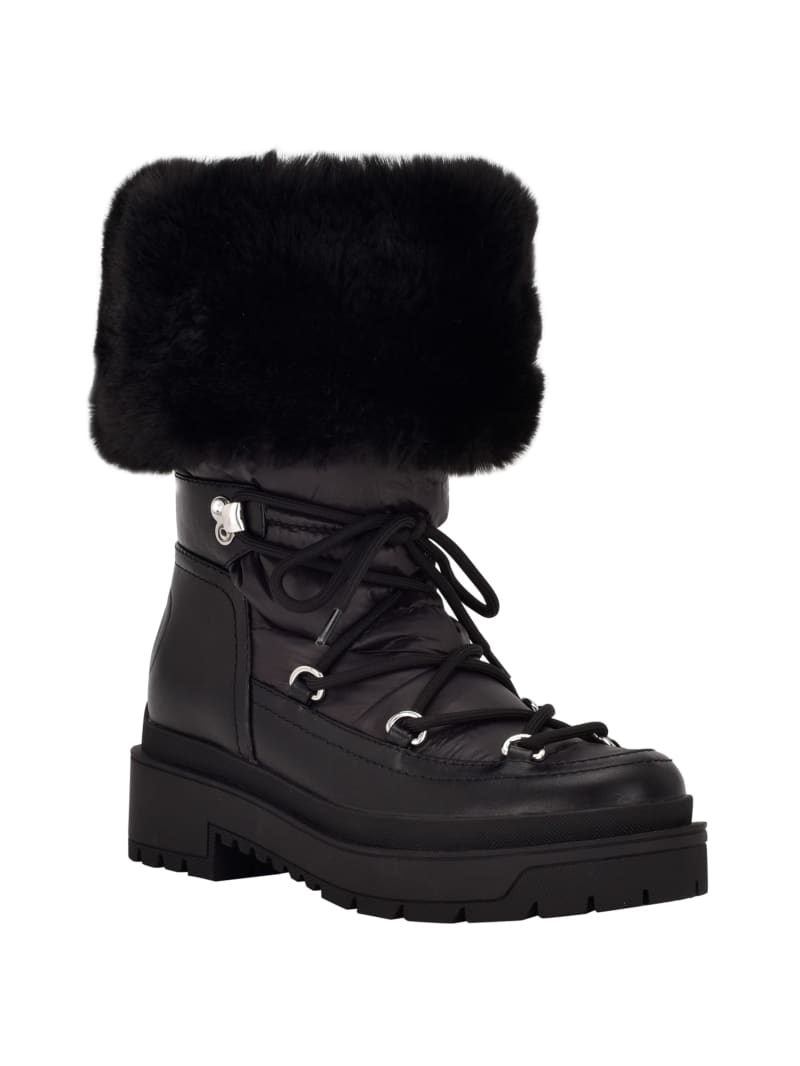 Kozaki Damskie Guess Larya Faux-Fur Snow Czarne | 354209-CVQ