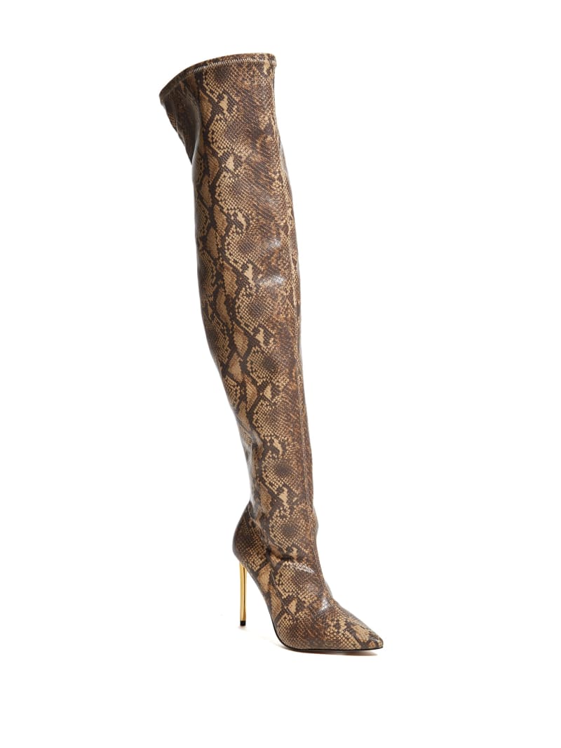 Kozaki Damskie Guess Over-the-Knee Python Brązowe | 064275-BLV