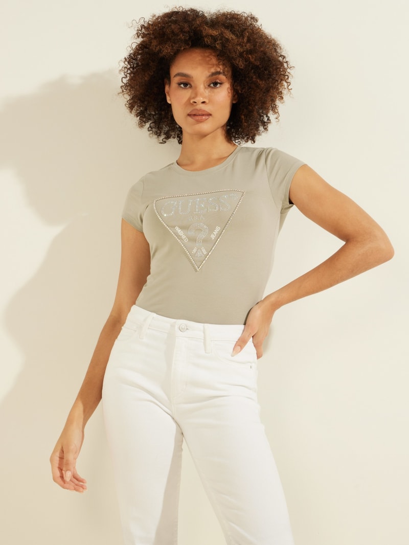 Najfatalniejszy Damskie Guess Embellished Logo Tee Szare | 798650-IOT