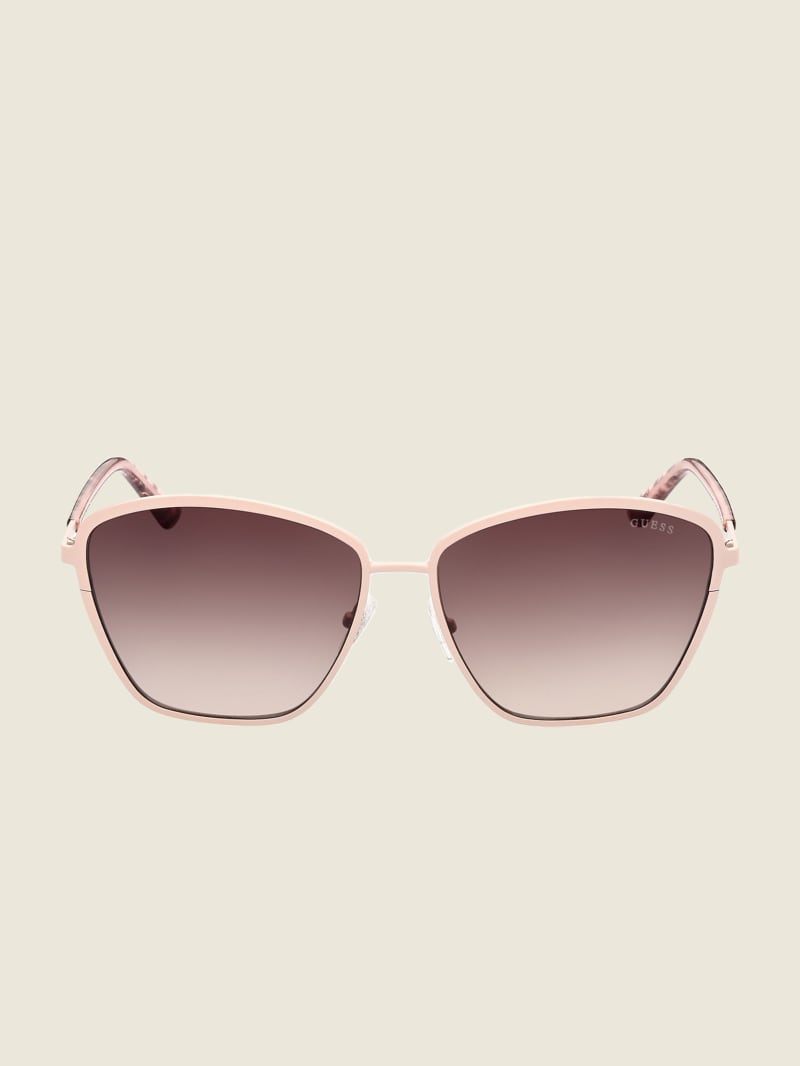 Okulary Słoneczne Damskie Guess Oversized Metal Cat-Eye Beżowe | 873540-HIW