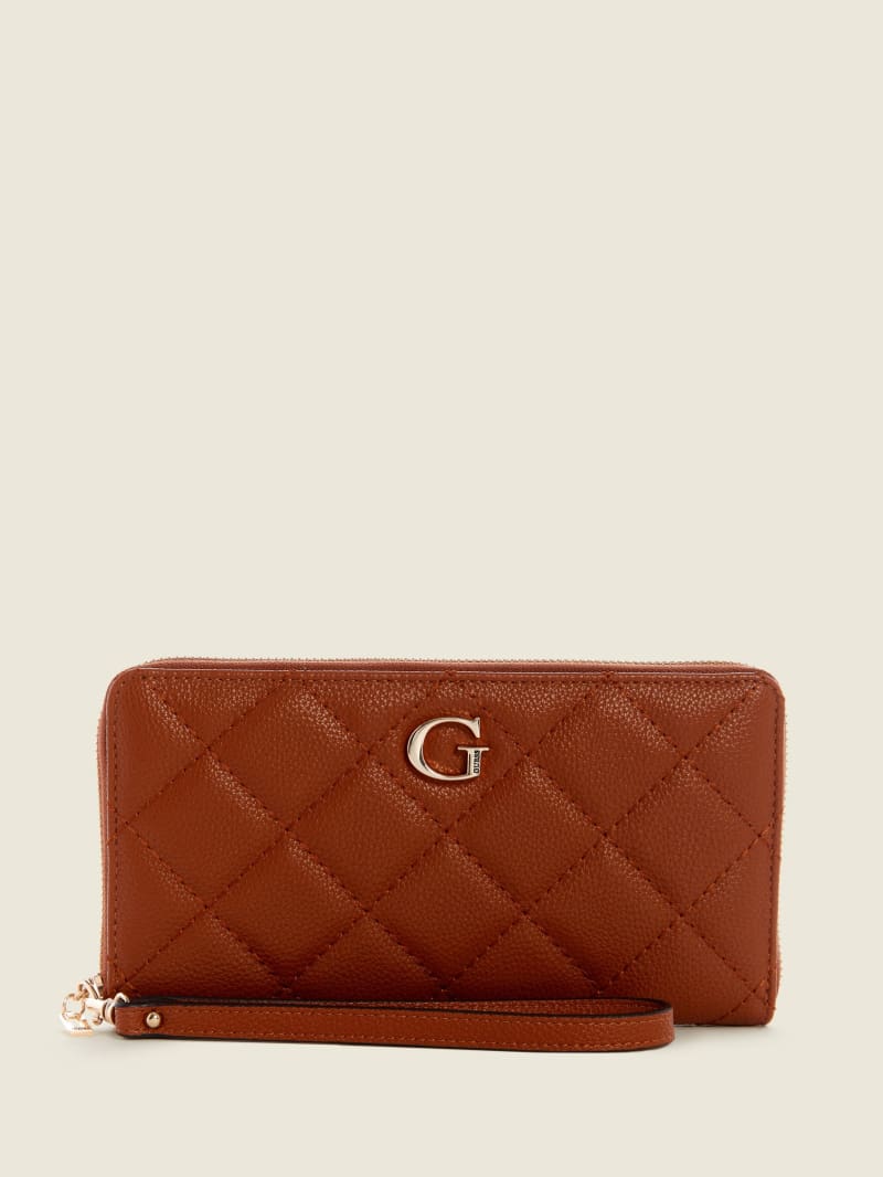 Portfele Damskie Guess Gillian Check Organizer Brązowe | 365490-DGB