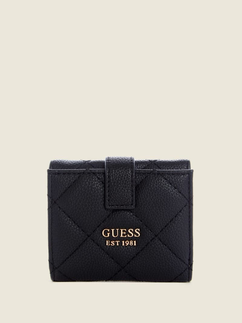 Portfele Damskie Guess Gillian Petite Trifold Czarne | 873964-NME