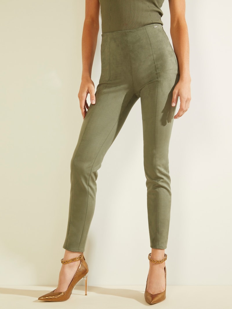 Spodnie Damskie Guess Maya Faux-Zamszowe Leggings Oliwkowe | 184596-XLZ