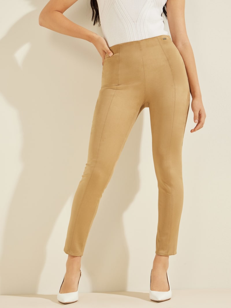 Spodnie Damskie Guess Maya Faux-Zamszowe Leggings Khaki | 618024-CQV