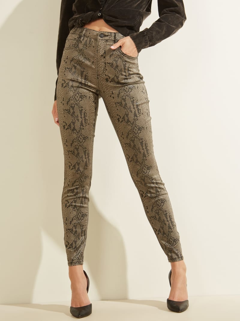 Spodnie Damskie Guess Snake Print Skinny Szare | 398274-FLO