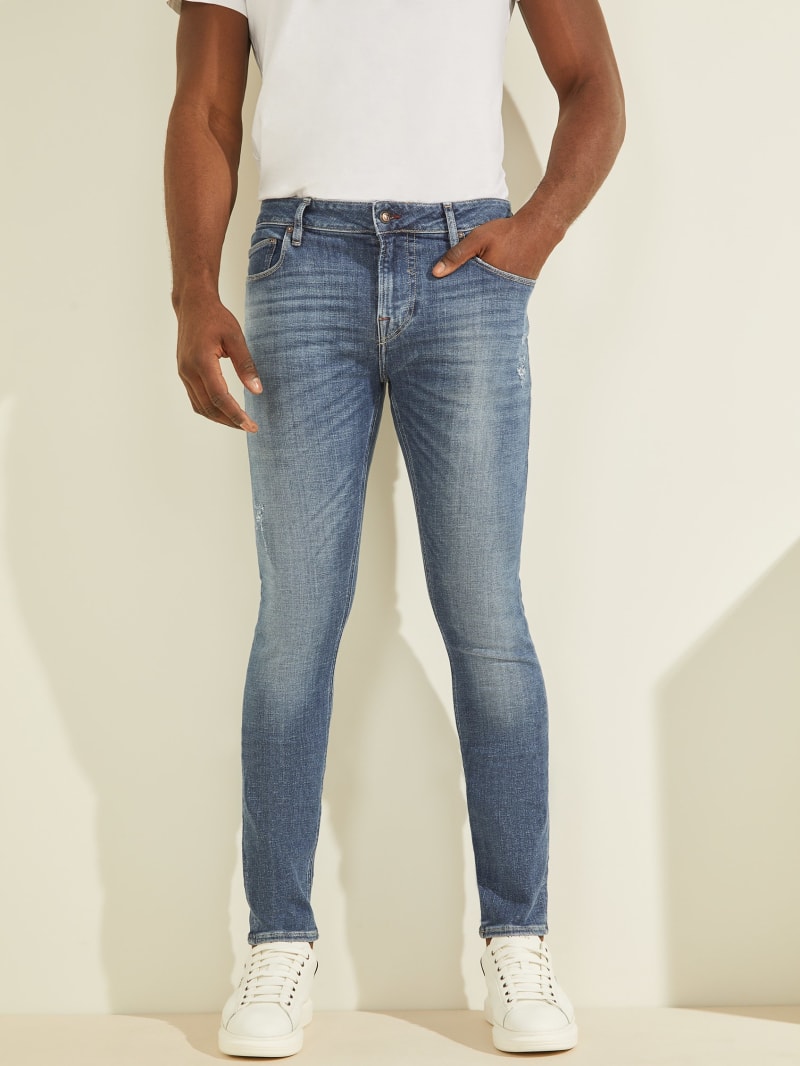 Spodnie Męskie Guess Eco Chris Skinny Głęboka Niebieskie | 657938-ALQ