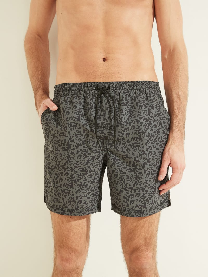 Stroje Kąpielowe Męskie Guess Abstract Swim Trunks Szare | 056928-TXW