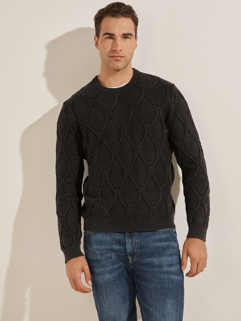 Swetry Męskie Guess Dawson Cable Knit Czarne | 462378-KVI