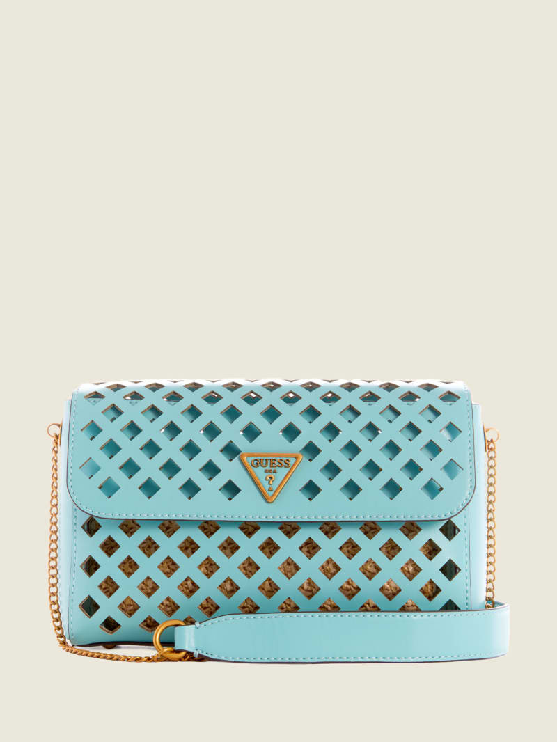 Torba Crossbody Damskie Guess Aqua Perforated Flap Turkusowe | 189342-GJI