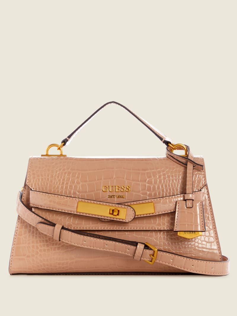 Torba Satchel Damskie Guess Enisa-Handle Flap Brązowe | 359204-TED