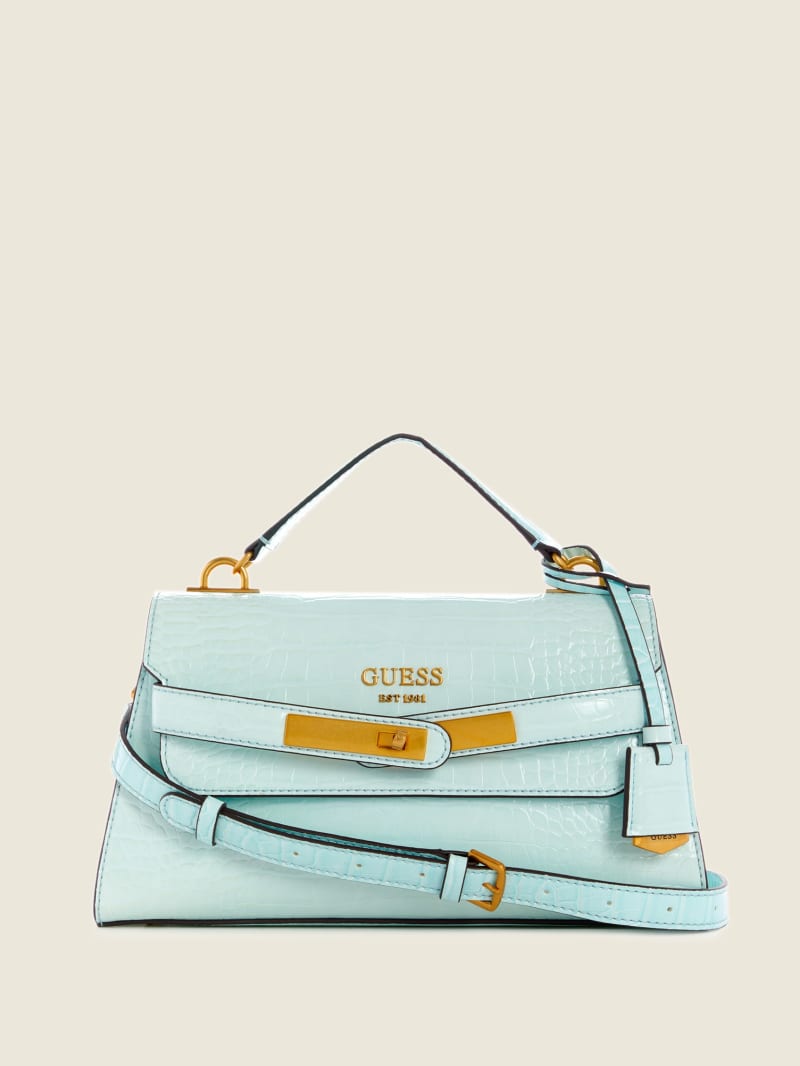 Torba Satchel Damskie Guess Enisa-Handle Flap Turkusowe | 834750-KPH