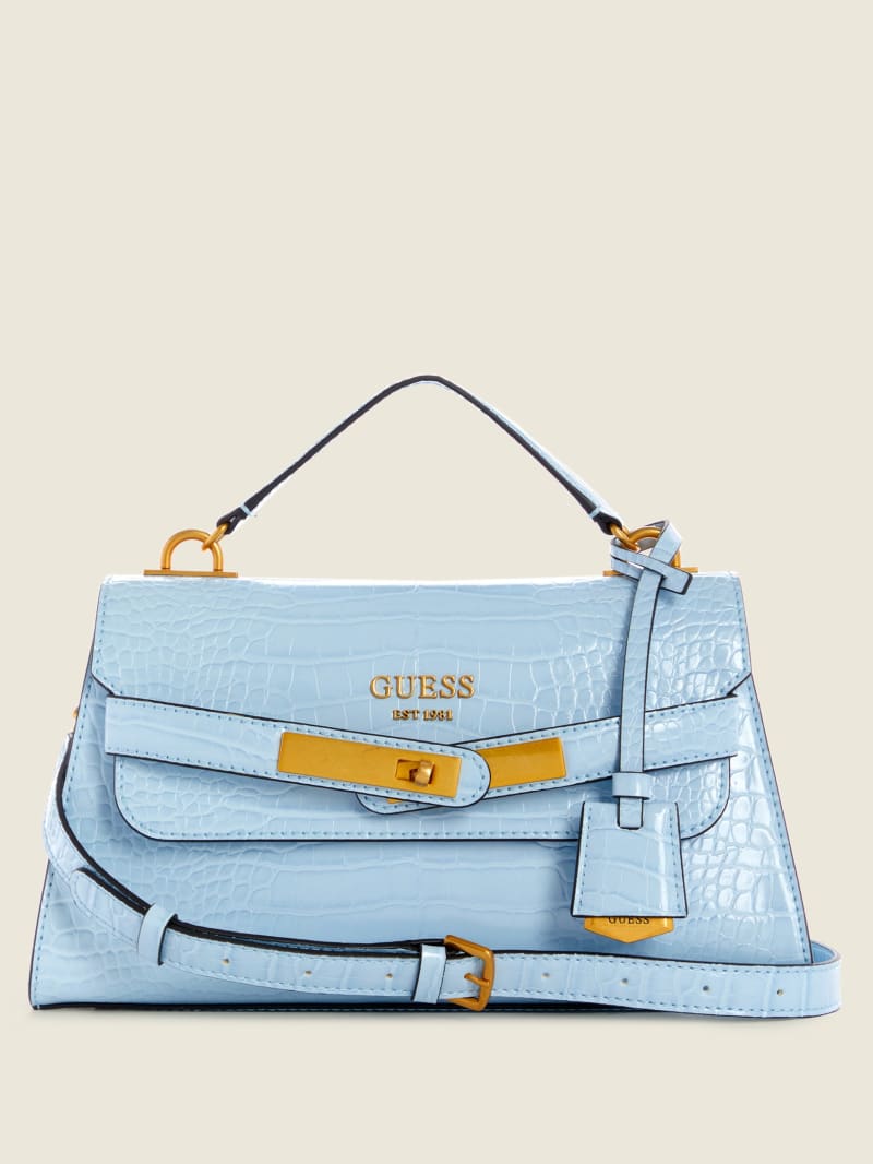 Torba Satchel Damskie Guess Enisa-Handle Flap Niebieskie | 867095-JBE