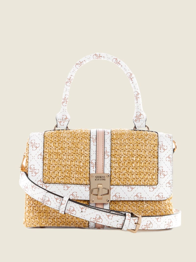 Torba Satchel Damskie Guess Kasinta Raffia-Handle Beżowe | 309872-YJD