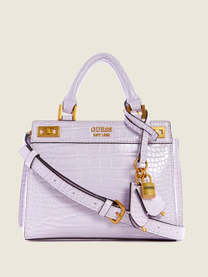 Torba Satchel Damskie Guess Katey Croc Fioletowe | 143067-QSN