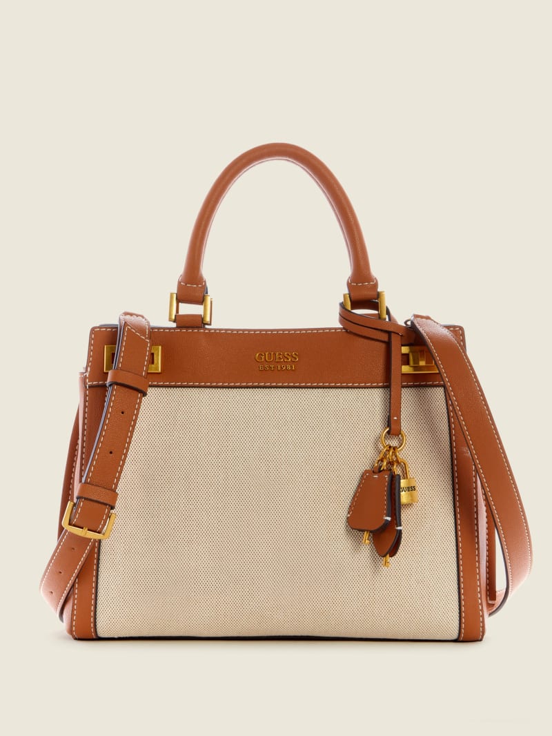 Torba Satchel Damskie Guess Katey Płócienne Luxury Brązowe | 079532-KSP