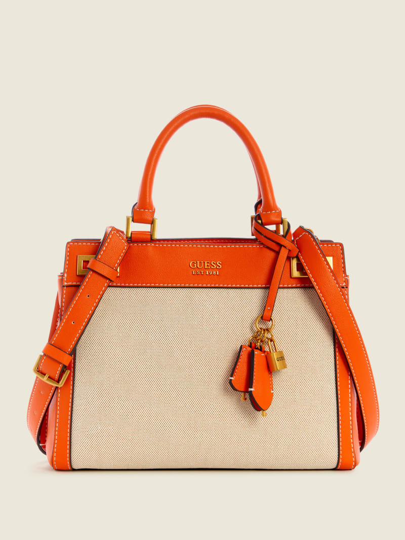 Torba Satchel Damskie Guess Katey Płócienne Luxury Czarne | 479085-FDY