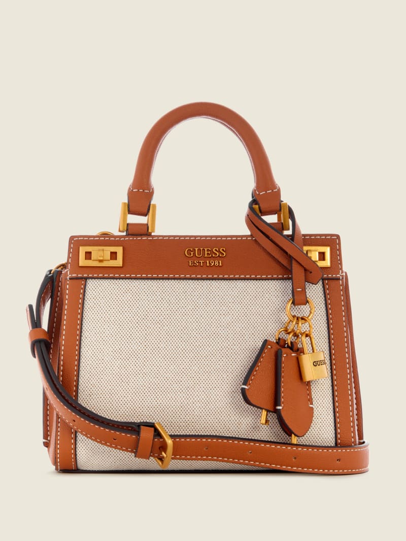 Torba Satchel Damskie Guess Katey Płócienne Brązowe | 934167-WHN