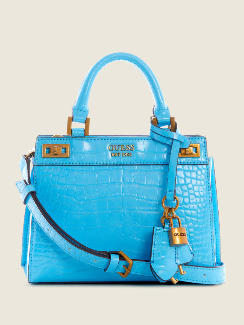 Torba Satchel Damskie Guess Katie Croc Głęboka Niebieskie | 194086-TIX