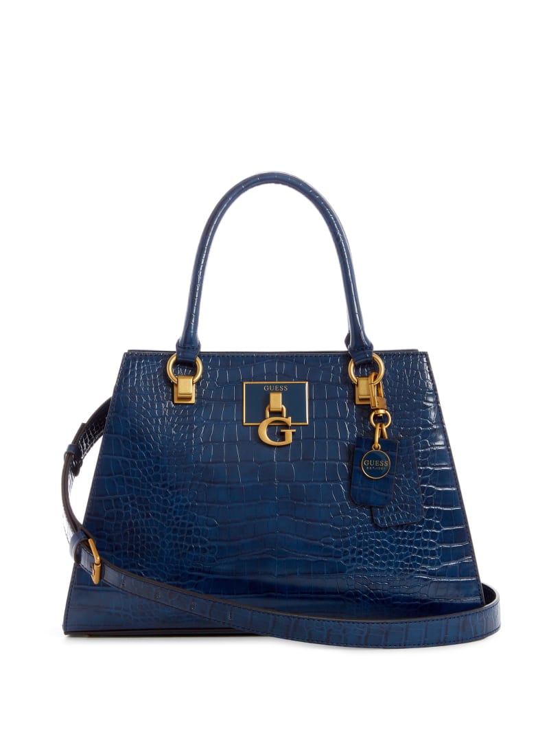 Torba Satchel Damskie Guess Stephi Croc Girlfriend Niebieskie | 179820-KFY