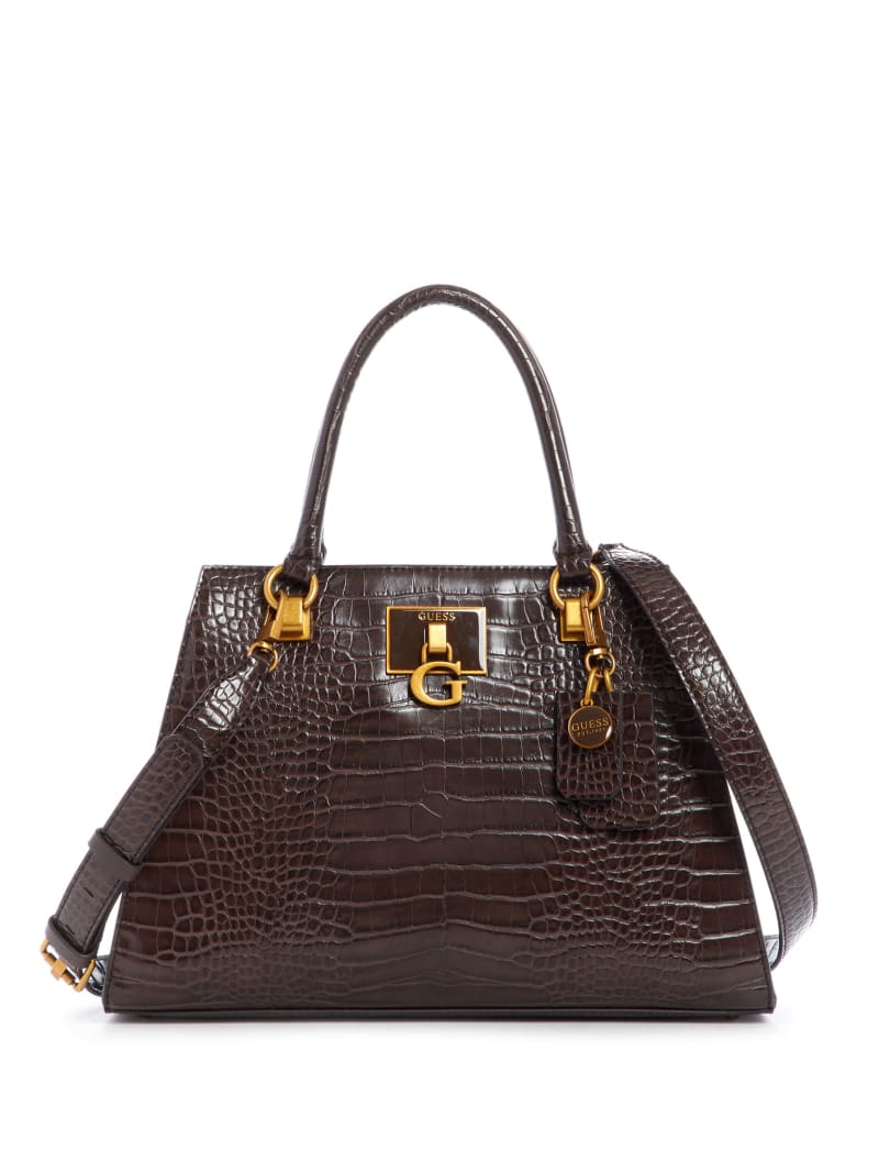 Torba Satchel Damskie Guess Stephi Croc Girlfriend Czekolada | 709143-RAZ