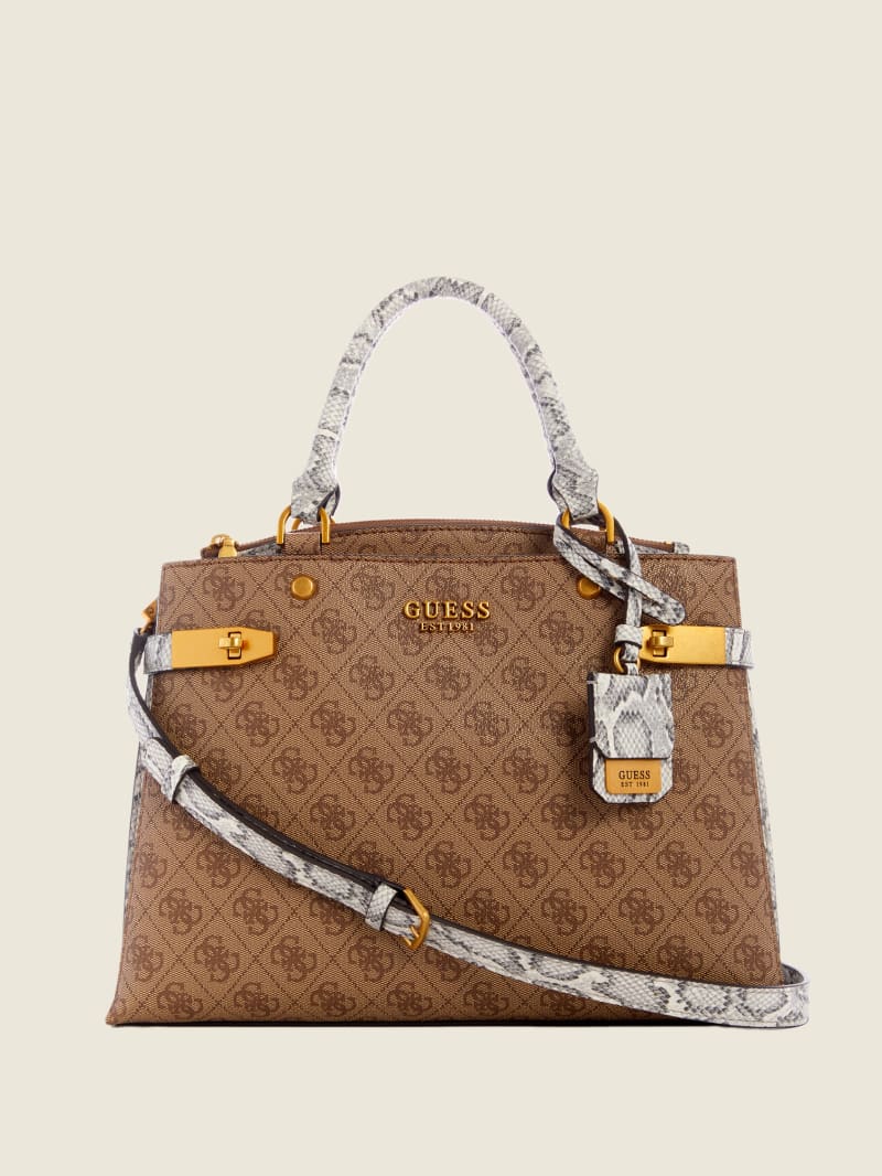 Torba Satchel Damskie Guess Zadie Logo Girlfriend Brązowe | 124039-JHN