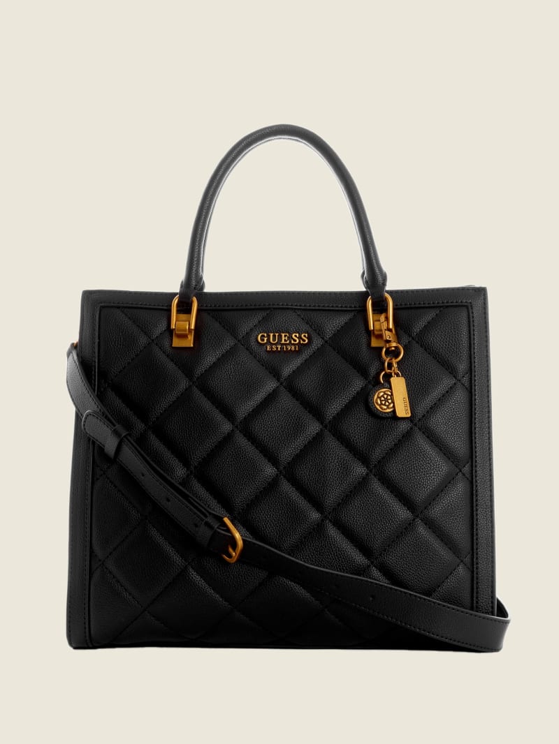 Torby Tote Damskie Guess Abey Quilted Elite Czarne | 740528-RWT