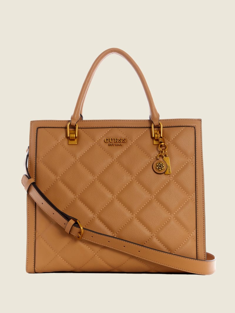 Torby Tote Damskie Guess Abey Quilted Elite Beżowe | 823451-IHP