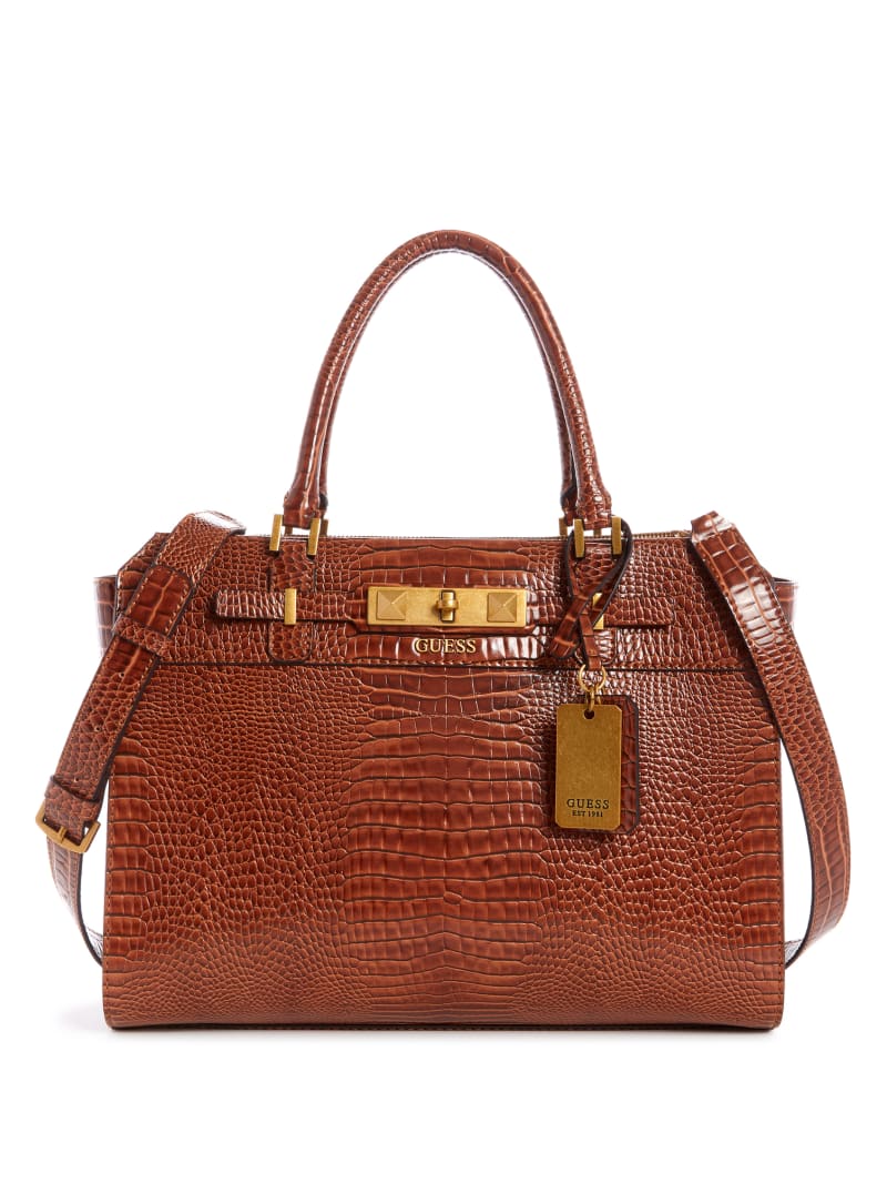 Torby Tote Damskie Guess Raffie Carryall Brązowe | 724186-NWB