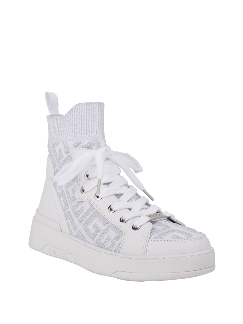 Trampki Damskie Guess Manney Knit Logo High-Top Białe | 096875-CME