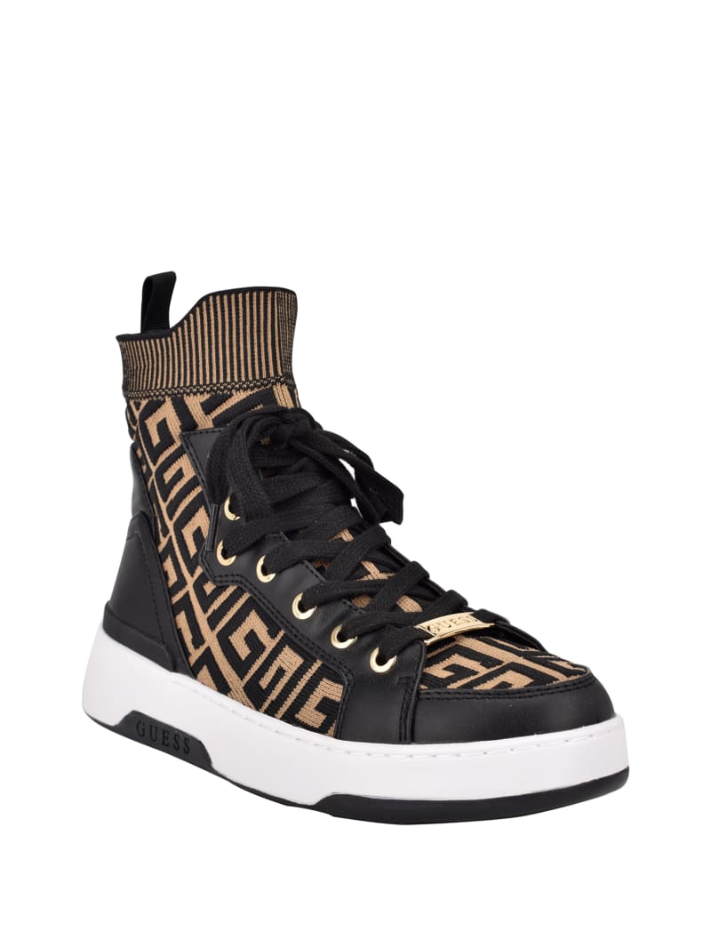 Trampki Damskie Guess Manney Knit Logo High-Top Czarne | 251376-ZJV