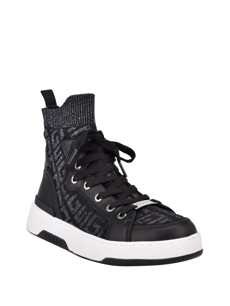 Trampki Damskie Guess Manney Knit Logo High-Top Czarne | 579462-TZL