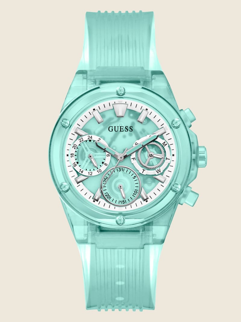 Zegarek Damskie Guess Aqua Transparent Wielofunkcyjny Turkusowe | 913264-NFU