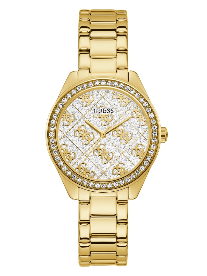 Zegarek Damskie Guess Gold-Tone Glitter Logo Złote | 593421-DAZ