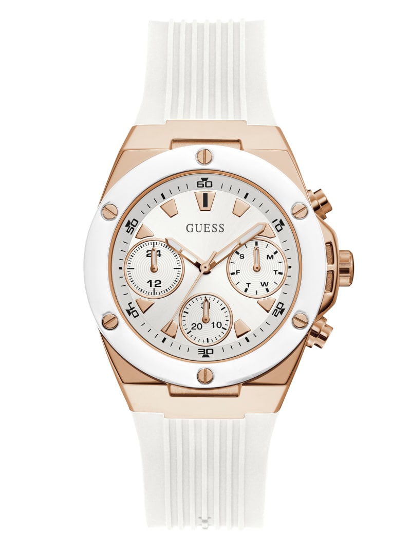 Zegarek Damskie Guess Rose Gold-Tone And White Wielofunkcyjny Białe | 326489-QNV