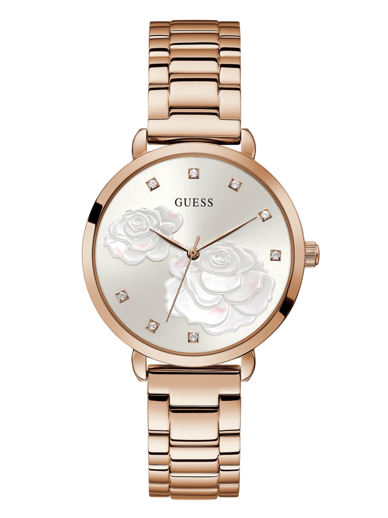 Zegarek Damskie Guess Rose Gold-Tone Floral Crystal Analog Fioletowe | 856932-MEQ