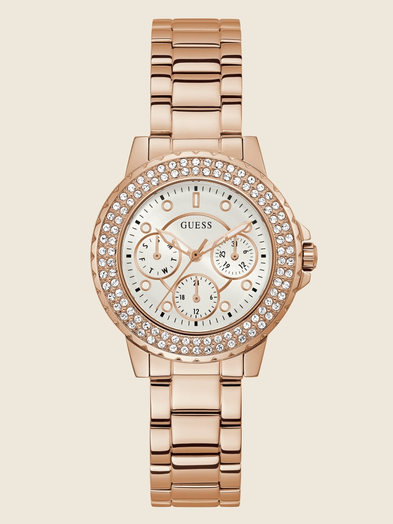 Zegarek Damskie Guess Rose Gold-Tone and Rhinestone Wielofunkcyjny Różowe Złote | 340698-MAK